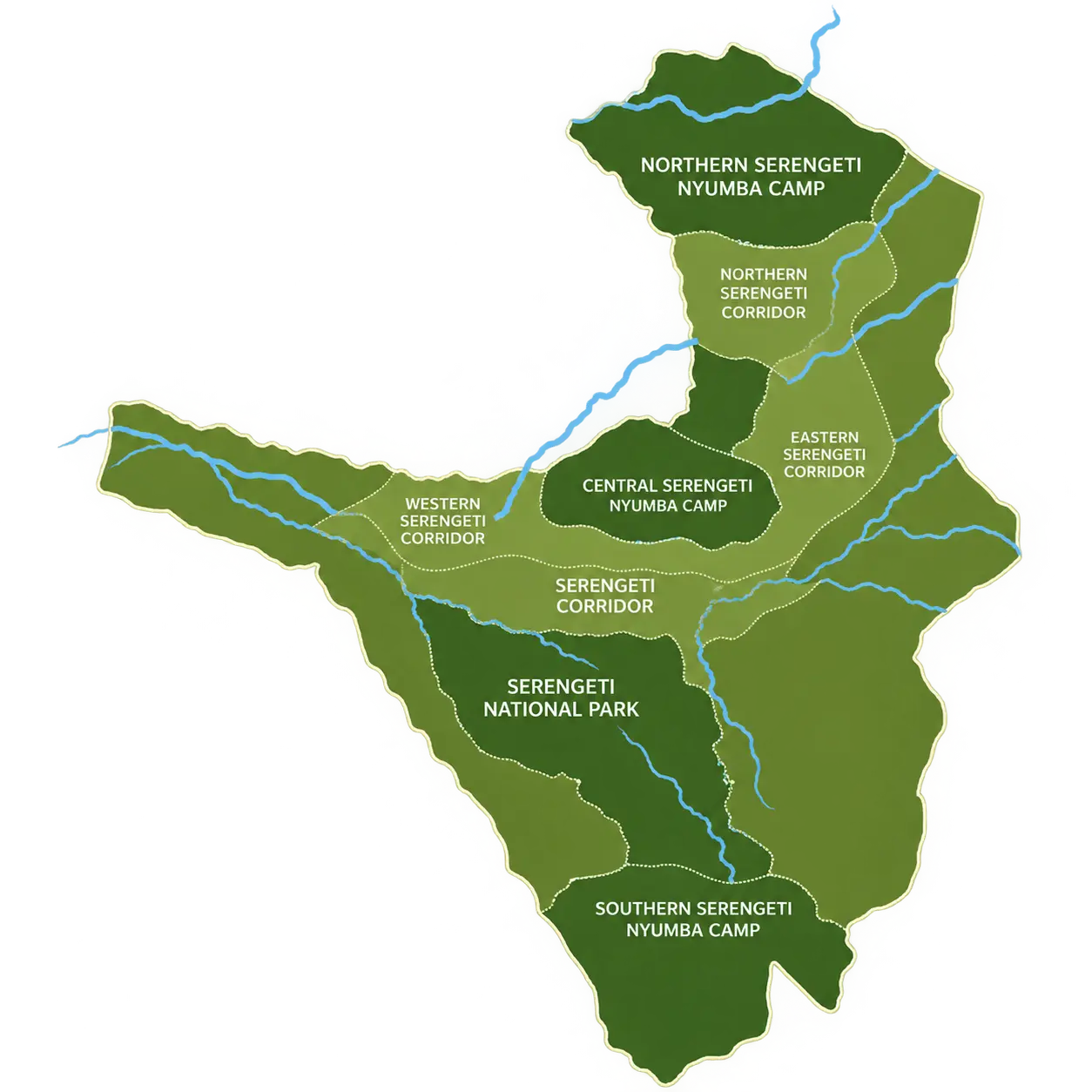 Illustrated map of the Serengeti ecosystem