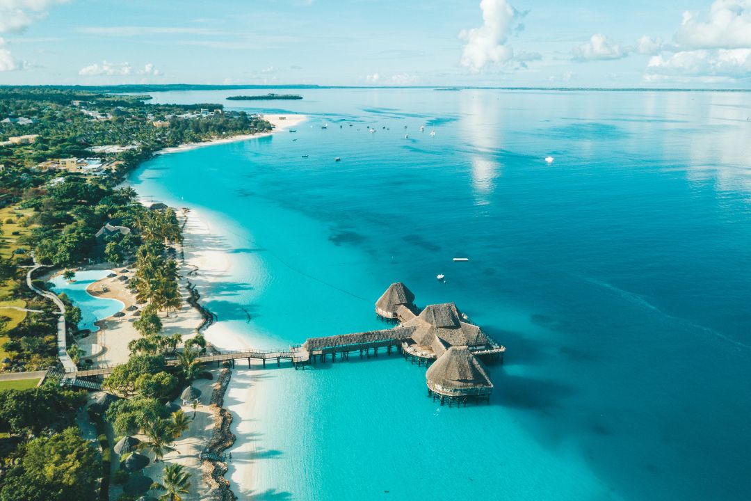 White-sand beach and turquoise water in Zanzibar, Tanzania